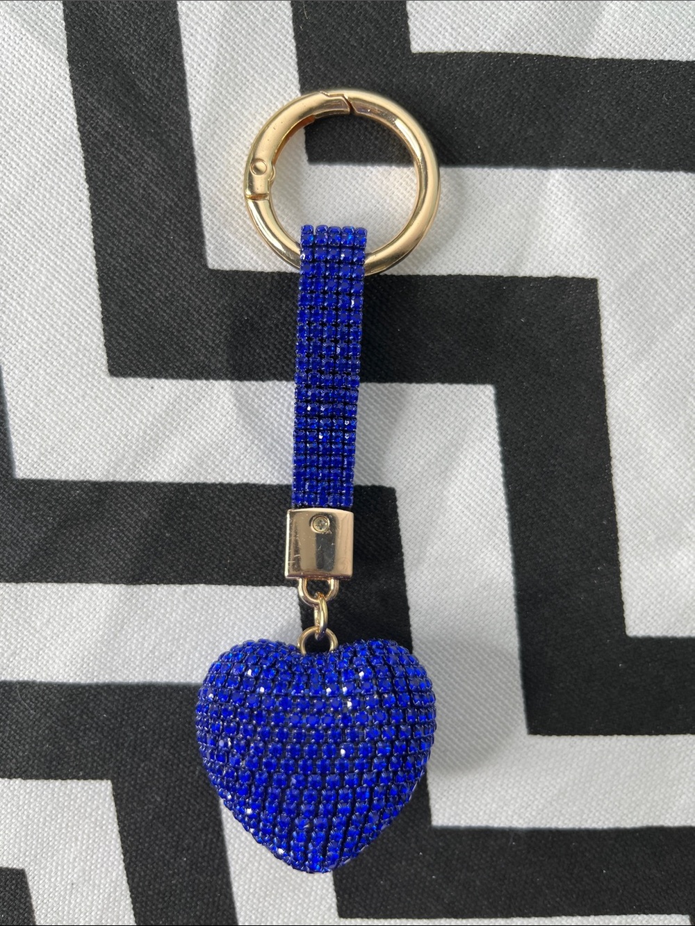 Blue Rhinestone Puffy Heart with Gold Keyring